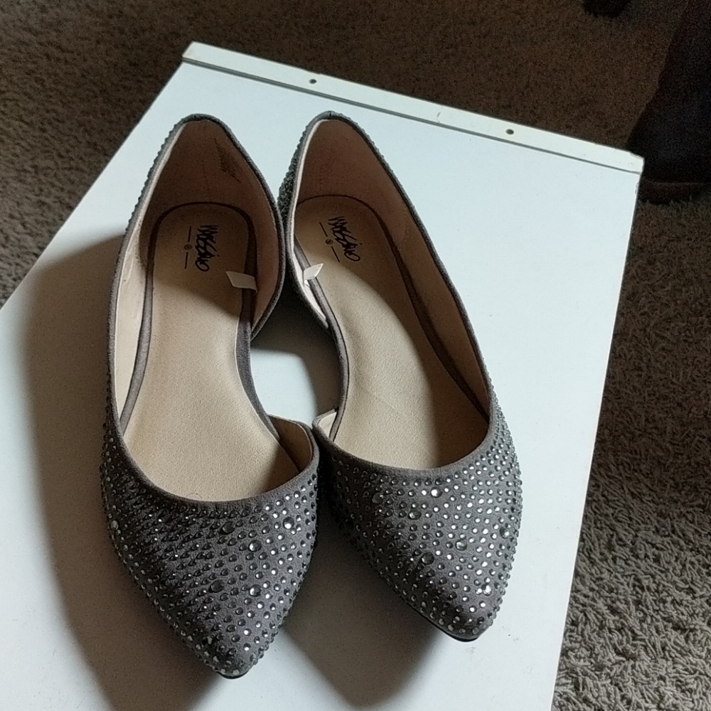 Grey rhinestone flats